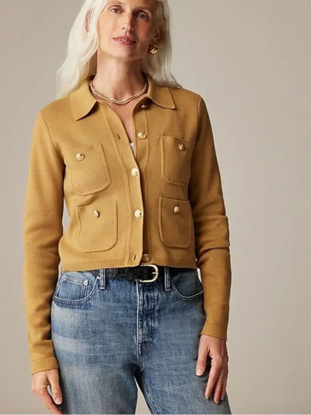 J. Crew Long Sleeve Patch-Pocket Button-Front Knit Sweater